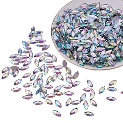 Clear Imitation Taiwan Acrylic Rhinestone Cabochons, Flat Back & Back Plated, Faceted, Horse Eye, Clear, 15x7x1.8mm, about 1000pcs/set