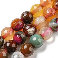 Orange Natural Agate Beads Strands, Dyed & Heated, Round, Faceted, Orange, 6mm, Hole: 1mm, about 62pcs/strand, 14.57 inch(37cm)