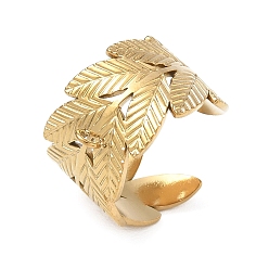 Golden Leaf 304 Stainless Steel Finger Rings Components, with Loop, Ion Plating(IP), Golden, 14.5mm, Hole: 1.8mm, 19mm