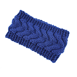 Dark Blue Polyacrylonitrile Fiber Yarn Warmer Headbands, Soft Stretch Thick Cable Knit Head Wrap for Women, Dark Blue, 210x110mm