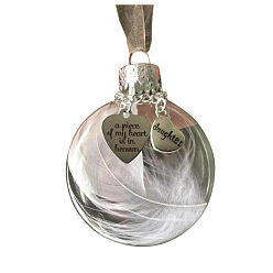 Word Round with Word Daughter Feather Ball Pendant Decorations, with Clear PET Plastic Dome and Alloy Findings, for Memorial Party Home Hanging Ornament, Word, 150mm