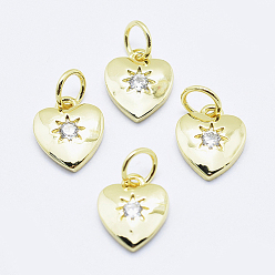 Real 18K Gold Plated Brass Micro Pave Cubic Zirconia Charms, Long-Lasting Plated, Lead Free & Nickel Free & Cadmium Free, Heart, Real 18K Gold Plated, 10x8.5x2mm, Hole: 3mm