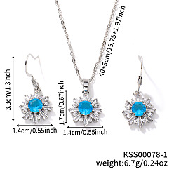 Темно-Голубой Комплект украшений в виде цветов из латунных стразов, Комплект из серег и ожерелий для модниц, глубокое синее небо