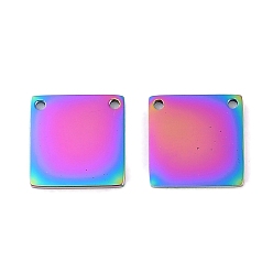 Rainbow Color Ионное покрытие (ip) 304 кулоны для штамповки из нержавеющей стали, зеркальная полировка, квадратный шарм, Радуга цветов, 10x10x1 мм, отверстие : 1 мм