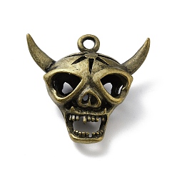 Antique Bronze Halloween Alloy Pendants, Skull, Antique Bronze, 32x33.5x12.5mm, Hole: 2.5mm