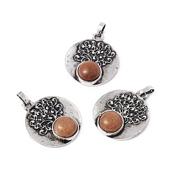 Goldstone Synthetic Goldstone Alloy Pendants, Lead Free & Cadmium Free, Antique Silver, Flat Round with Tree, 28.5x24.5x6.5mm, Hole: 4x3.5mm