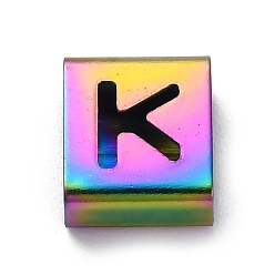 Letter K Ионное покрытие (ip) 304 квадратные подвески-слайдеры из нержавеющей стали, Радуга цветов, Письмо K, 9x8x4 мм, отверстие : 3.5x8.5 мм