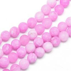 Hot Pink Natural White Jade Bead Strands, Dyed, Frosted, Round, Hot Pink, 8~9mm, Hole: 1mm, about 46~48pcs/strand, 14.9 inch
