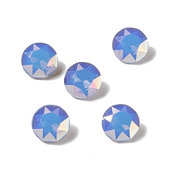 Sapphire Light AB Style Eletroplate K9 Glass Rhinestone Cabochons, Pointed Back & Back Plated, Faceted, Flat Round, Sapphire, 10x5mm