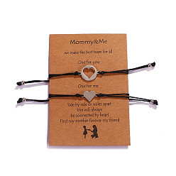 Black 2Pcs 2 Style Stainless Steel Heart Matching Link Bracelets Set, Adjustable Couple Bracelets for Mother's Day, Black, 6-1/4~11-3/4 inch(16~30cm), 1Pc/style