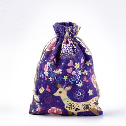 Colorful Polycotton(Polyester Cotton) Packing Pouches Drawstring Bags, with Deer Printed, Colorful, 18x13cm