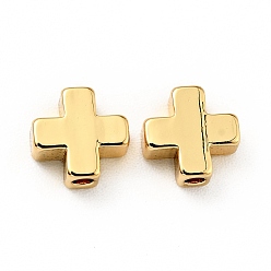 Real 18K Gold Plated Brass Beads, Cadmium Free & Lead Free, Cross, Real 18K Gold Plated, 6x6x2.5mm, Hole: 1.2mm