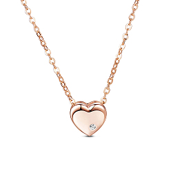 Rose Gold SHEGRACE Classic 925 Sterling Silver Necklaces, with AAA Cubic Zirconia in Heart Pendant, Rose Gold, 15.7 inch