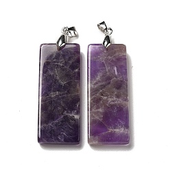 Amethyst Natural Amethyst Big Pendants, Rectangle Charms, with Rack Plating Platinum Plated Brass Snap on Bails, Lead Free & Cadmium Free, 48~51x19~20x6~7.5mm, Hole: 5.7x4mm