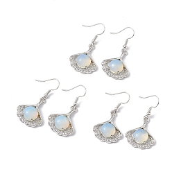 Опал Серьги-подвески с опаловым листом гинкго и кристальными стразами, платиновые латунные украшения для женщин, 40 мм, штифты : 0.6 мм