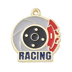 Gray Racing Car Theme Alloy Enamel Pendants, Brake Disc Charms, Golden, Gray, 25x22x1.2mm, Hole: 1.8mm