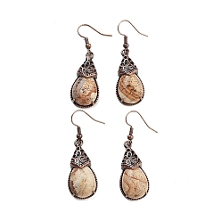 Пейзажный Джаспер Серьги с подвесками в форме слезы и яшмы с натуральным изображением, женские латунные серьги с красной медью, 48x15 мм