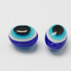 Medium Blue Oval Evil Eye Resin Beads, Medium Blue, 8x6mm, Hole: 2mm