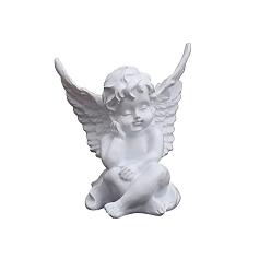 White Resin Carved Cupid Statue Home Decoration, Angel Figurines Indoor Outdoor Garden Decoration, White, 80x95mm