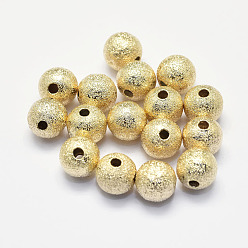 Real 18K Gold Plated Long-Lasting Plated Brass Textured Beads, Real 18K Gold Plated, Nickel Free, Round, 8mm, Hole: 2mm