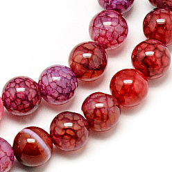 Crimson Natural Dragon Veins Agate Beads Strands, Dyed, Round, Crimson, 8mm, Hole: 1mm, about 48pcs/strand, 14.96 inch