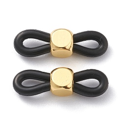 Black Eyeglass Holders, Glasses Rubber Loop Ends, with Cube Brass Beads, Black, 20x6x5mm