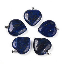 Ляпис-Лазурь Природный лазурит подвески, с защелкой из нержавеющей стали на поручнях, сердце, цвет нержавеющей стали, 31x30x8 мм, отверстие : 5.5x2.5 мм