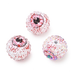 Pink Acrylic Beads, Transparent Printed, Eye, Pink, 19.5~20x18.5mm, Hole: 2.5mm