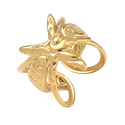 Chapado en Oro Real 18K 304 Anillos abiertos de puño de acero inoxidable, pescado, real 18 k chapado en oro, 20 mm, diámetro interior: 18 mm