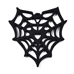 Noir Pendentif en similicuir thème halloween, coeur avec toile d'araignée, noir, 59x52x2mm, Trou: 2mm