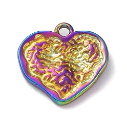 Rainbow Color Ion Plating(IP) 304 Stainless Steel Pendants, Textured, Heart Charm, Rainbow Color, 18x18x3mm, Hole: 2mm