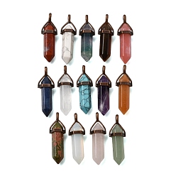 Смешанные камни Природные и синтетические Gemstone подвески, с латунной фурнитурой , форма пули, 39.5~41.5x12.5~13x10~10.5 мм, отверстие : 4~4.5x2.5~3 мм