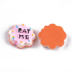 Pink Resin Decoden Cabochons, Biscuits with Word Eat Me, Imitation Food, Pink, 20x22x6mm