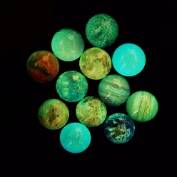 Planet Glass Luminous Cabochons, Glow In The Dark, Flat Round, Planet Pattern, 14mm