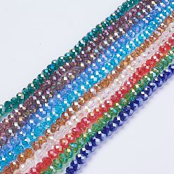 Mixed Color Electroplate Glass Beads, Mixed Color, AB Color Plated, Faceted Rondelle, 8mm in diameter, 6mm thick, hole: 1mm, about 68~70pcs/strand