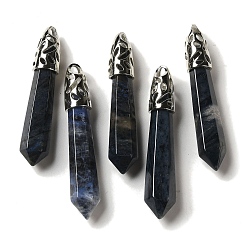 Содалитовое Большие подвески из натурального содалита, подвески-пули с граненой структурой, фурнитура из латуни с платиновым покрытием, фурнитура из латуни с платиновым покрытием, 56~65x11~11.5x10~10.5 мм, отверстие : 4 мм