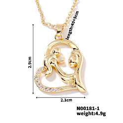 Золотой Простые и элегантные ожерелья с подвеской в виде сердца матери и ребенка из латуни с прозрачным кубическим цирконом на День матери, золотые, 15.75 дюйм (40 см)
