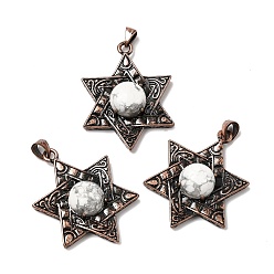 Говлит Подвески из натурального говлита «Звезда Давида», с винтажной латунной рамкой красного медного оттенка, 33.5~34x25.5x7.5 мм, отверстие : 5x3 мм