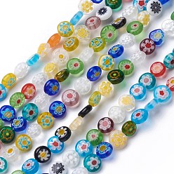 Mixed Color Flat Round Handmade Millefiori Glass Beads, Mixed Color, 6x3mm, Hole: 0.5mm, about 65pcs/strand, 14.1 inch