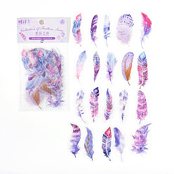 Violet 40Pcs PET Self Adhesive Feather Stickers, Waterproof Feather Decals, for Diary, Album, Notebook, DIY Arts and Crafts, Violet, 50~60mm
