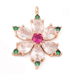 Розовое Золото Подвески из кубического циркония с покрытием из латуни, долговечный, без кадмия и без свинца, снежинка, розовое золото , 26x19.5x5 мм, отверстие : 1.8 мм