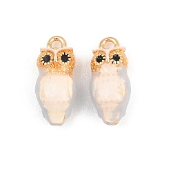 Blanc Laiton émail pendentifs, charmes hibou, blanc, 14x6x5mm, Trou: 1.4mm