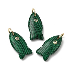 Малахит Синтетического малахита подвески, подвески в виде рыбок с латунной микрофиброй и фианитами, золотые, 24x12x5 мм, Перейти кольцо: 8x1 мм, внутренний диаметр: 6 мм