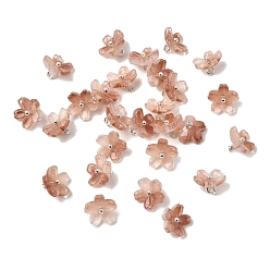 Сиена Стеклянные прелести, цветок, с латунной петлей платинового тона и блестящей пудрой, градиент цвета, цвет охры, 11x11x7 мм, отверстие : 1.8 мм