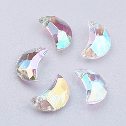 Clear AB Transparent Acrylic Charms, AB Color Plated, Moon, Faceted, Clear AB, 14x9.5x4mm, Hole: 1mm