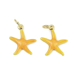 Желтый Латунь эмаль подвески, очарование морской звезды, с целью перехода в кольце, долговечный, без кадмия и без свинца, стойки покрытие, реальный 18 k позолоченный, желтые, 17.5x15.5x2.5 мм, отверстие : 4.5 мм