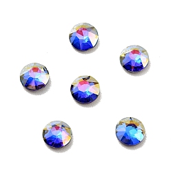 Bermuda Blue K9 Glass Rhinestone Cabochons, Flat Back & Back Plated, Faceted, Flat Round, Bermuda Blue, 4x2mm