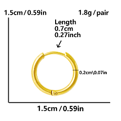 Золотой Простые и стильные 304 серьги-кольца из нержавеющей стали, золотые, 15x15 мм