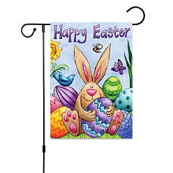 Lilac Linen Garden Flags, Double Sided Easter Flag, for Home Garden Yard Decorations, Rectangle with Rabbit & Easter Egg Pattern, Lilac, 450x300mm