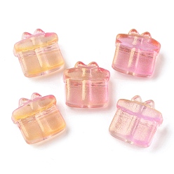 Ярко-Розовый Прозрачные стеклянные бусины, с блеском порошок, подарочная коробка, ярко-розовый, 13.5~14x13.5x7 мм, отверстие : 1 мм